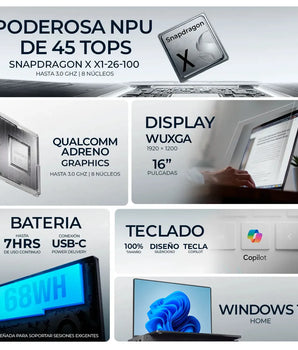 Laptop HP OmniBook 3 AI 16 de 16" para Copilot+ con Snapdragon X, 16GB RAM y 512GB SSD