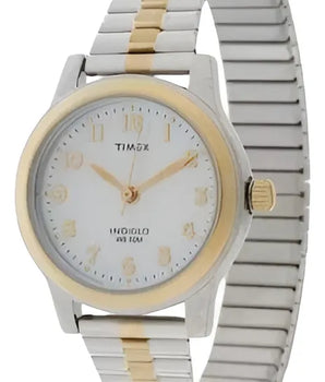 Reloj Timex T2m828 Mujer Plateado - Dorado Correa Expandible Blanco