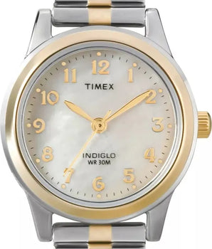 Reloj Timex T2m828 Mujer Plateado - Dorado Correa Expandible Blanco