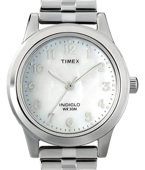 Women's Timex Essex Avenue Mother Of Pearl Expansion Correa Plateado Bisel Plateado Fondo Plateado