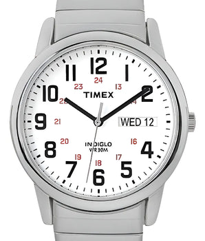 Reloj Timex Easy Reader Day Date Correa Extensible De 35 Mm Correa Acero Inoxidable Bisel Plateado Fondo Negro