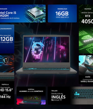 Laptop Gamer MSI Thin 15 NVIDIA GeForce RTX 4050 Intel Core i5 16GB RAM 512GB SSD Windows 11 Home