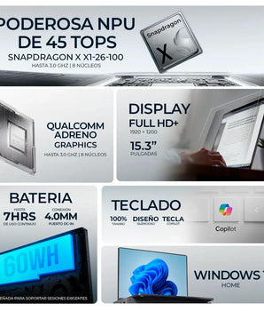 Laptop Lenovo IdeaPad Slim 3 Copilot+ PC de 15.3" con Snapdragon X, 16GB RAM y 512GB SSD