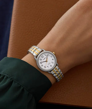 Reloj Timex Easy Reader De 25 Mm Correa Expansible Plateado Blanco